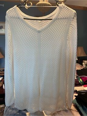 Croft & Barrow White Open-Weave Sweater - V-Neck Top